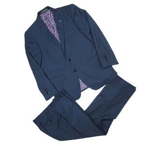 Indochino Custom Navy Stripe Wool 2 Piece Suit 42R 38W Surgeon Cuffs Bull Durham